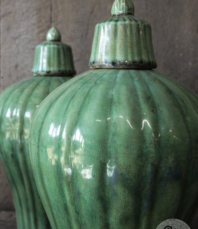 Be-Uniq Vintage Kruik Met Deksel | Groen | H42xD22 cm