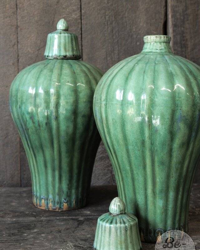Be-Uniq Vintage Kruik Met Deksel | Groen | H42xD22 cm