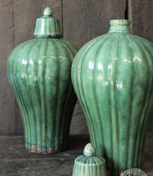Be-Uniq Vintage Kruik Met Deksel | Groen | H42xD22 cm