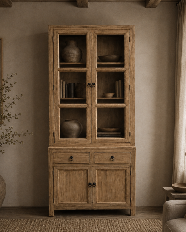 Luksa Home Collection Vitrinekast Elia | Naturel | H200xB80xD45 cm