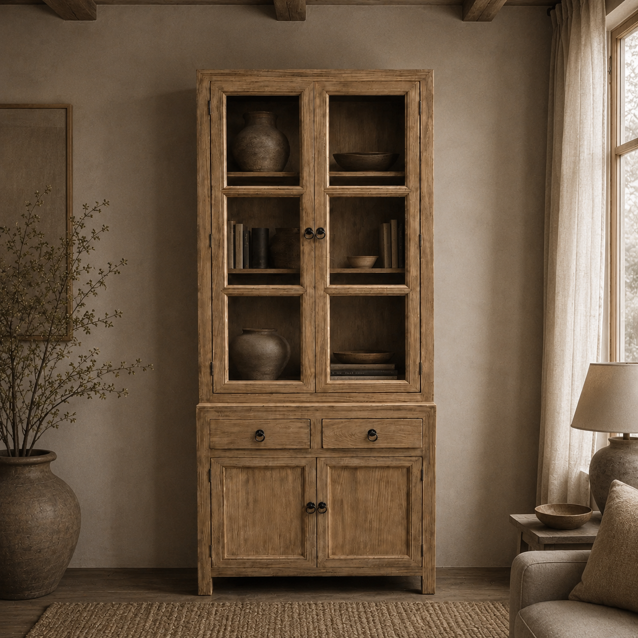 Luksa Home Collection Vitrinekast Elia | Naturel | H200xB80xD45 cm