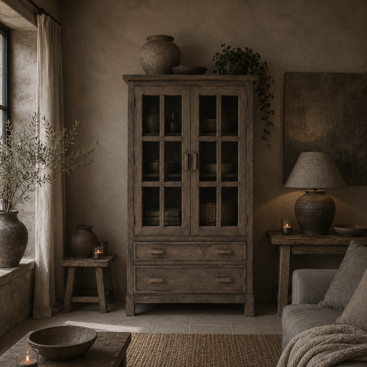 Luksa Home Collection Vitrinekast Arwin | Antique Grey | H180xB100xD40 cm