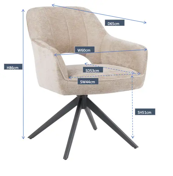 Reefs Interior Eetkamerstoel Sofie | Naturel | H86xB60xD65 cm