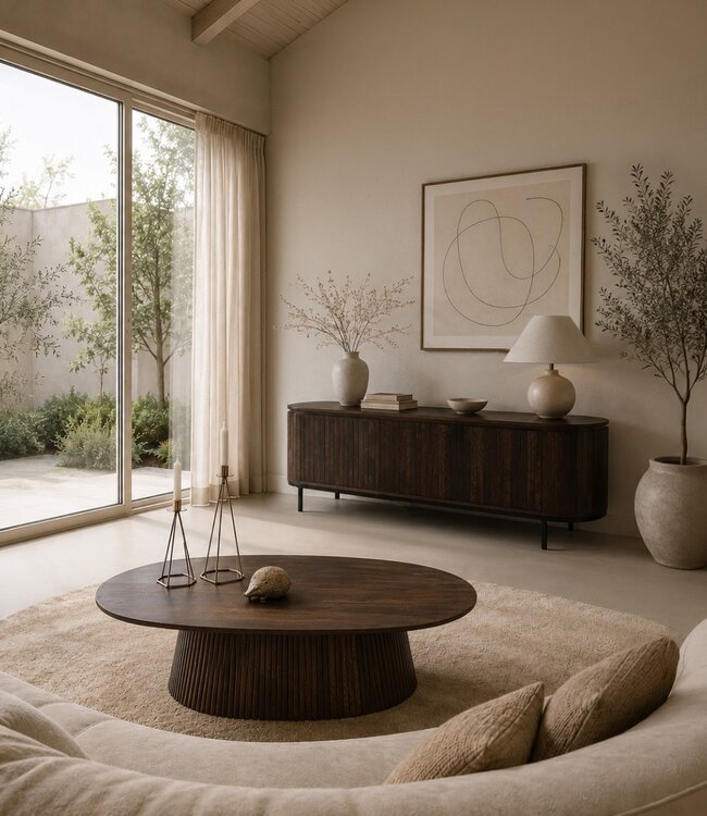 Livingfurn Salvator Salontafel | Walnoot Ovaal | H36xB120xD70 cm