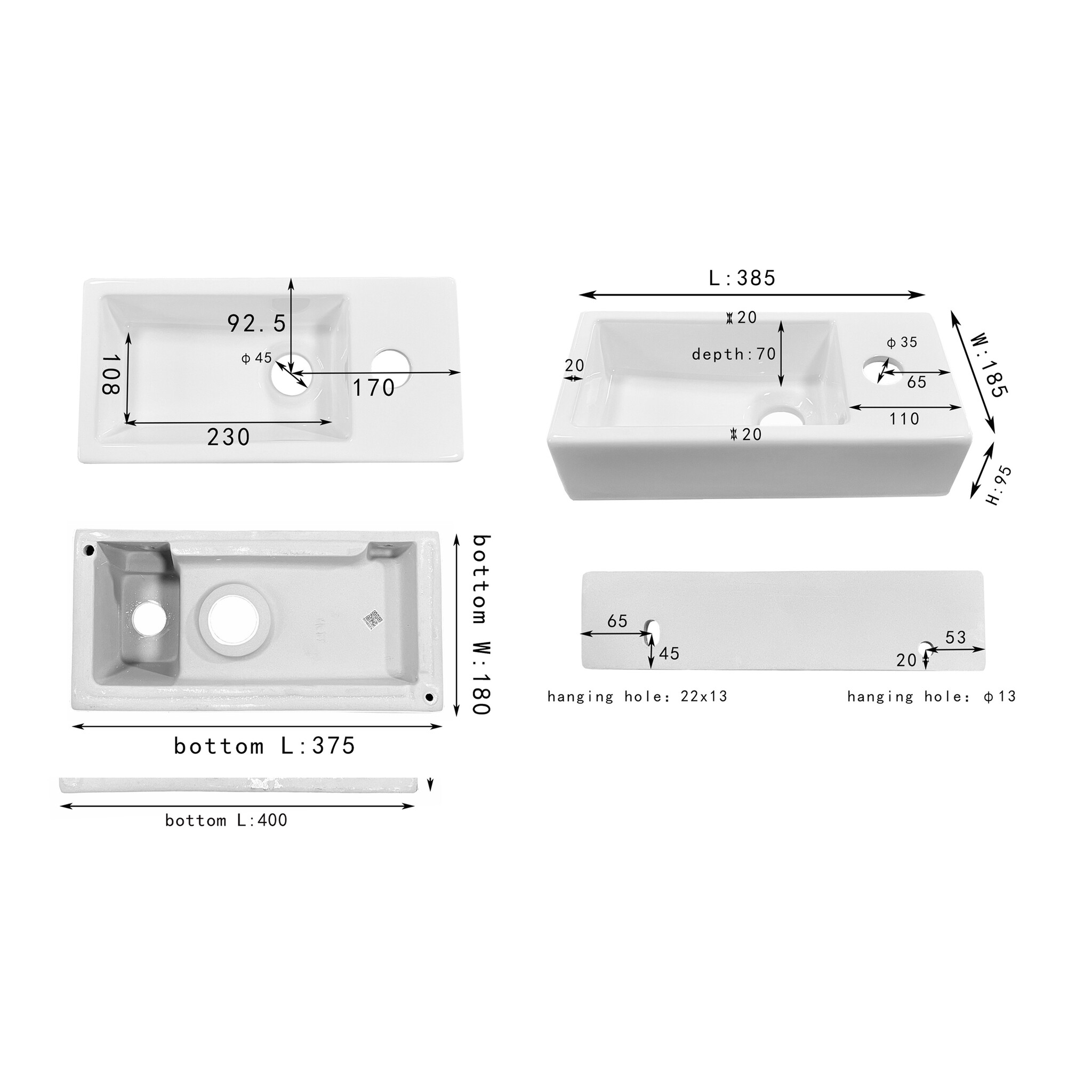 Differnz Ravo Fontein | Rechts | Wit | L38.5 x B18,5 x D9,5 cm