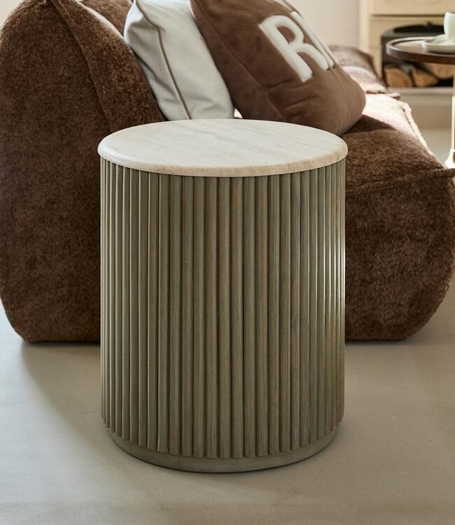 Rivièra Maison Villanova Bijzettafel | Travertijn | H53xD42 cm