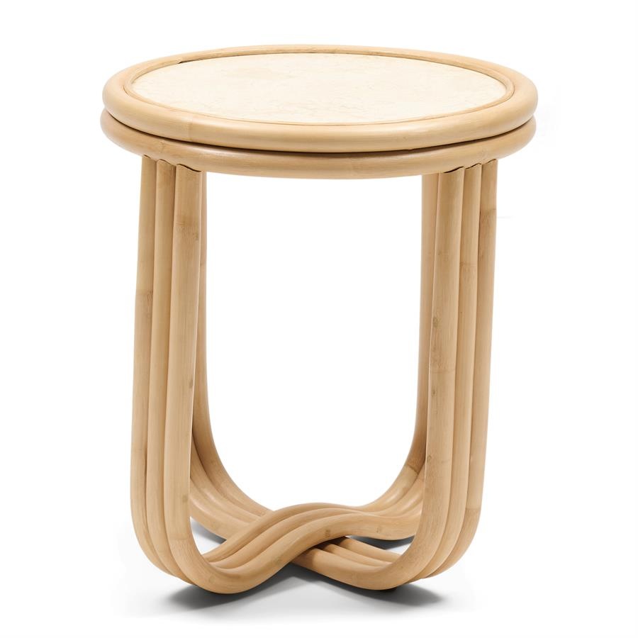 Rivièra Maison Sant Miquel Bijzettafel | Marmer, Rattan | H45xD40 cm