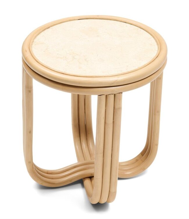 Rivièra Maison Sant Miquel Bijzettafel | Marmer, Rattan | H45xD40 cm