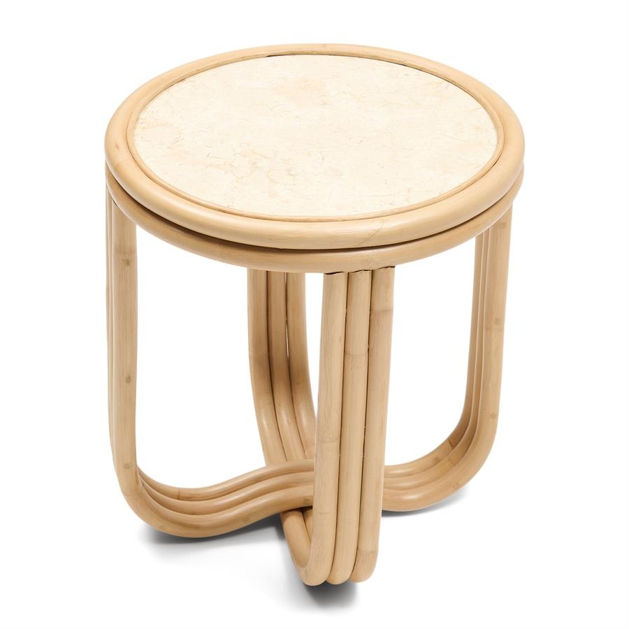 Rivièra Maison Sant Miquel Bijzettafel | Marmer, Rattan | H45xD40 cm