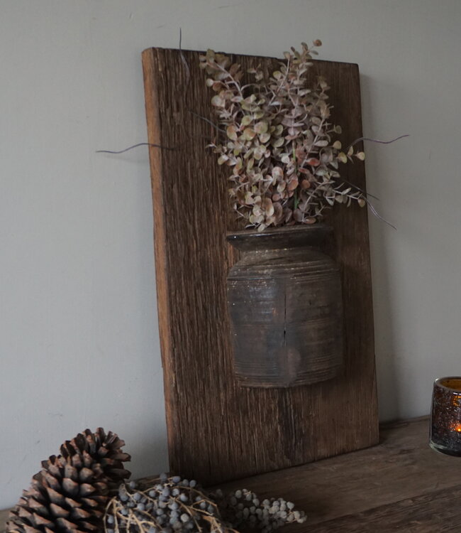 Rene Houtman Wandpaneel Met Vaas/Kruik | Houten Lijst | Nr 3 | H56xB35 cm
