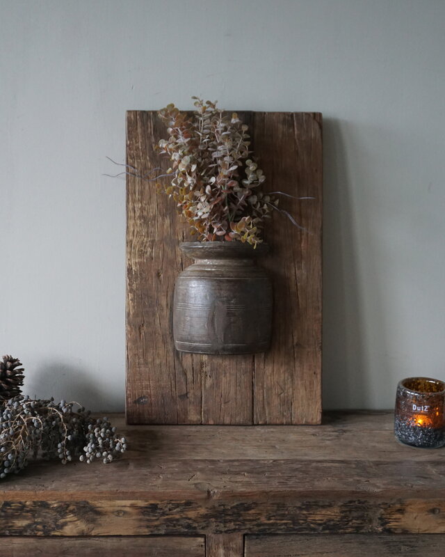Rene Houtman Wandpaneel Met Vaas/Kruik | Houten Lijst | Nr 8 | H56xB35,5 cm