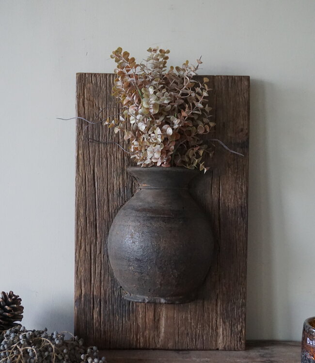 Rene Houtman Wandpaneel Met Vaas/Kruik | Houten Lijst | Nr 15 | H56xB35 cm