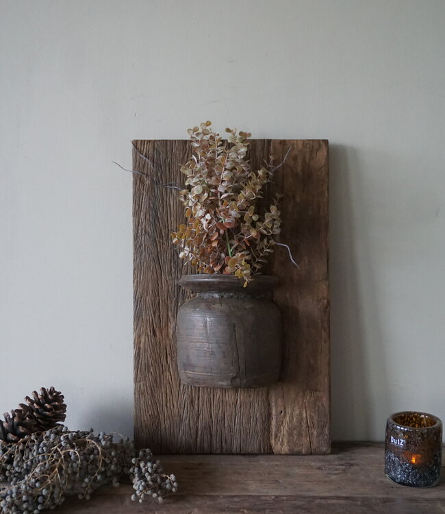 Rene Houtman Wandpaneel Met Vaas/Kruik | Houten Lijst | Nr 18 | H55,5xB35 cm