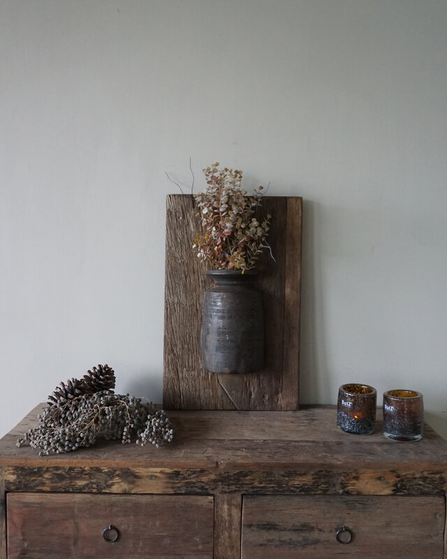 Rene Houtman Wandpaneel Met Vaas/Kruik | Houten Lijst | Nr 19 | H56xB35,5 cm