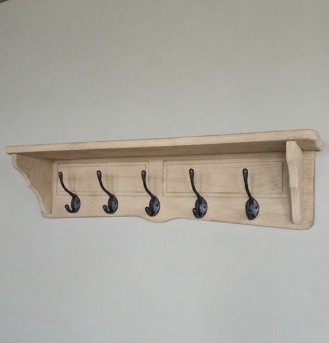 Rene Houtman Kapstok Eikenhout 5-Haaks Gezandstraald B98 x H23 x D21 Cm