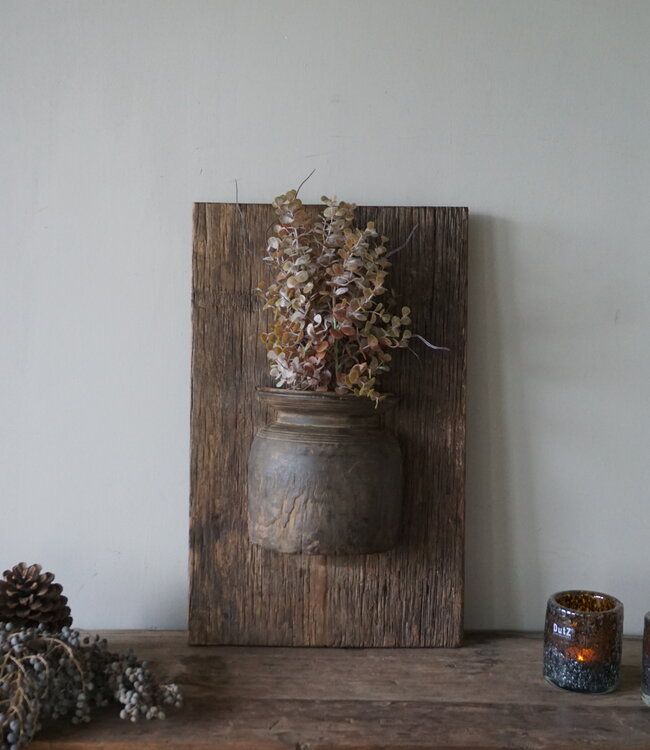 Rene Houtman Wandpaneel Met Vaas/Kruik | Houten Lijst | Nr 21 | H56xB35 cm