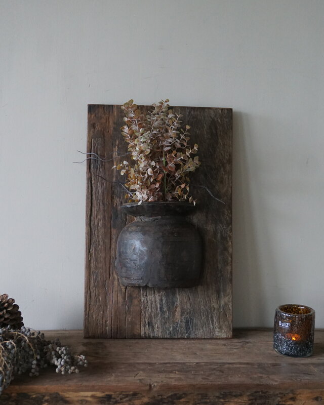 Rene Houtman Wandpaneel Met Vaas/Kruik | Houten Lijst | Nr 26 | H56xB35,5 cm