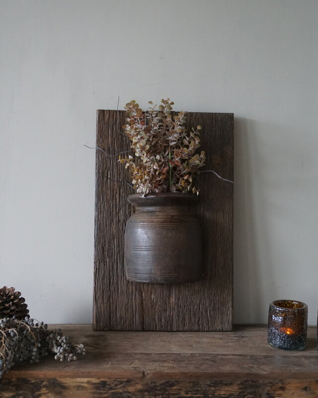 Rene Houtman Wandpaneel Met Vaas/Kruik | Houten Lijst | Nr 27 | H55,5xB35 cm