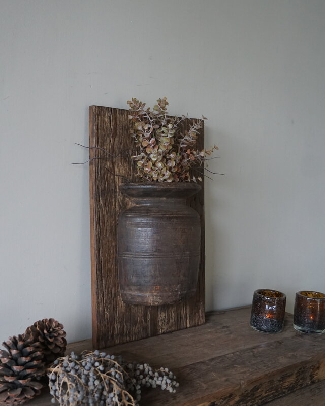 Rene Houtman Wandpaneel Met Vaas/Kruik | Houten Lijst | Nr 33 | H56xB35,5 cm
