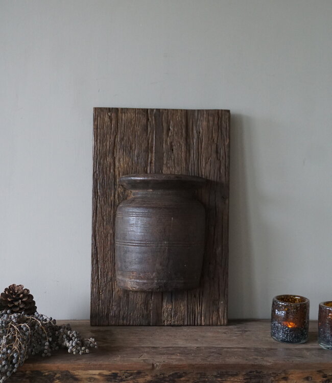 Rene Houtman Wandpaneel Met Vaas/Kruik | Houten Lijst | Nr 33 | H56xB35,5 cm