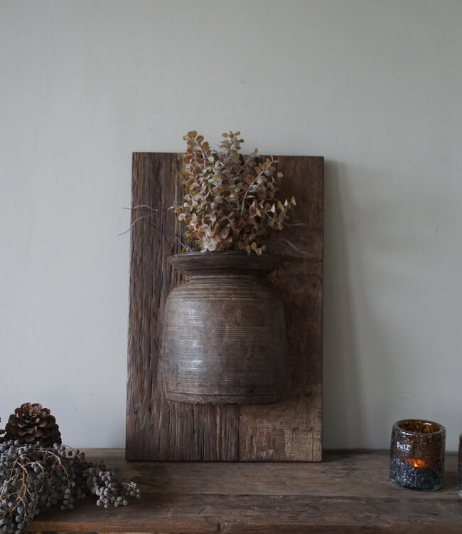 Rene Houtman Wandpaneel Met Vaas/Kruik | Houten Lijst | Nr 34 | H56xB35,5 cm