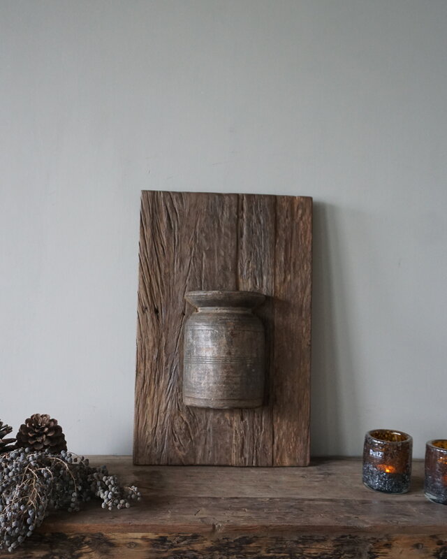 Rene Houtman Wandpaneel Met Vaas/Kruik | Houten Lijst | Nr 36 | H56xB36 cm