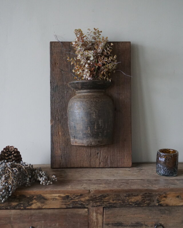 Rene Houtman Wandpaneel Met Vaas/Kruik | Houten Lijst | Nr 37 | H56xB36 cm