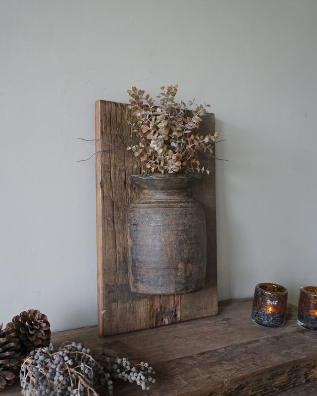 Rene Houtman Wandpaneel Met Vaas/Kruik | Houten Lijst | Nr 38 | H56xB35,5 cm