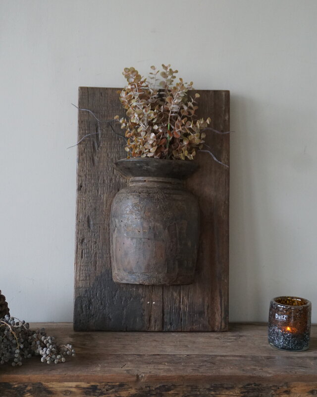 Rene Houtman Wandpaneel Met Vaas/Kruik | Houten Lijst | Nr 39 | H56xB35,5 cm