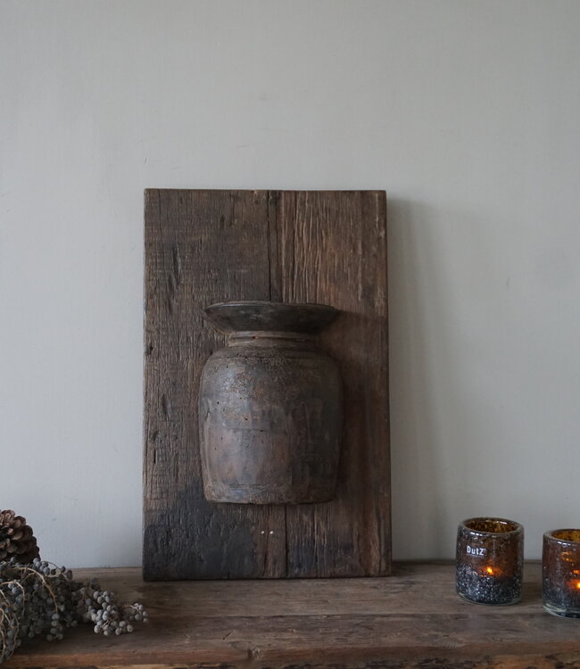 Rene Houtman Wandpaneel Met Vaas/Kruik | Houten Lijst | Nr 39 | H56xB35,5 cm