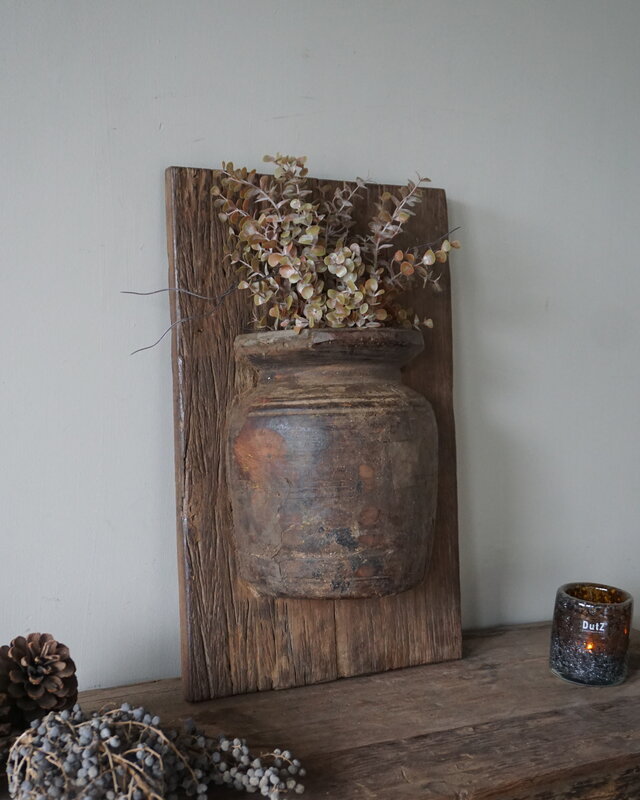 Rene Houtman Wandpaneel Met Vaas/Kruik | Houten Lijst | Nr 42 | H56xB35,5 cm