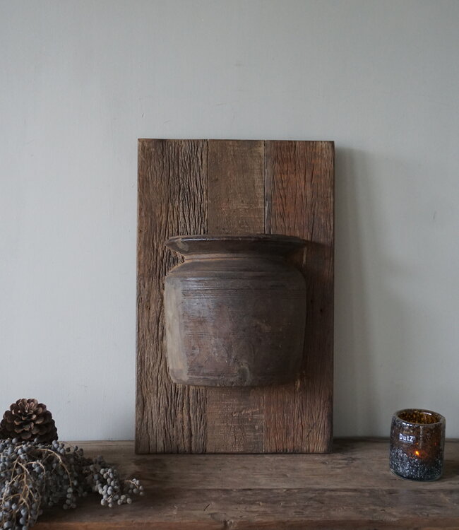 Rene Houtman Wandpaneel Met Vaas/Kruik | Houten Lijst | Nr 43 | H56,5xB35,5 cm