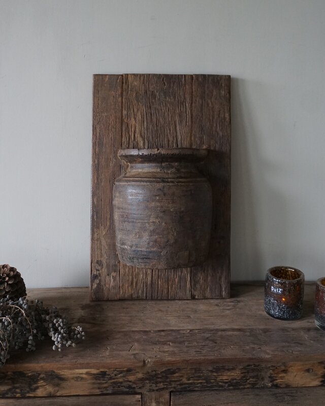 Rene Houtman Wandpaneel Met Vaas/Kruik | Houten Lijst | Nr 47 | H56xB35 cm
