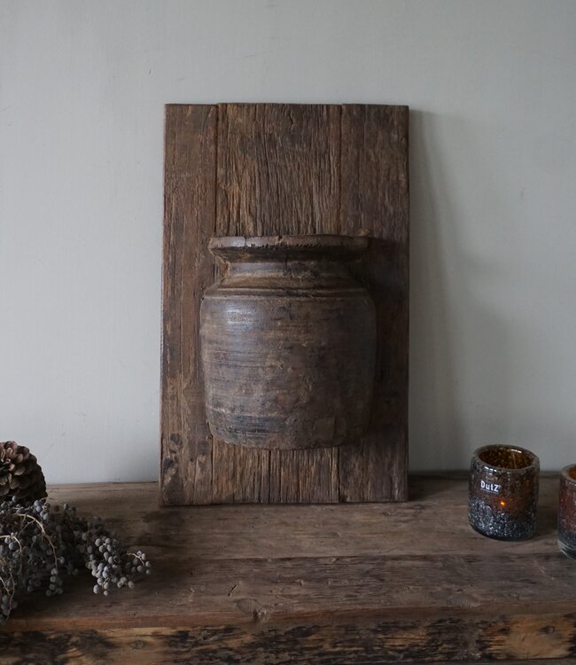 Rene Houtman Wandpaneel Met Vaas/Kruik | Houten Lijst | Nr 47 | H56xB35 cm