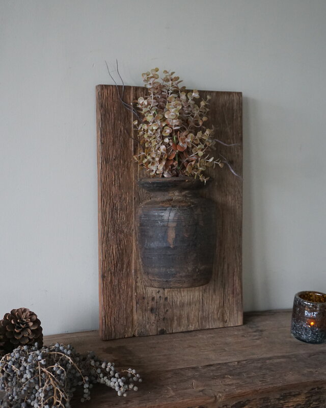 Rene Houtman Wandpaneel Met Vaas/Kruik | Houten Lijst | Nr 49 | H56xB35 cm
