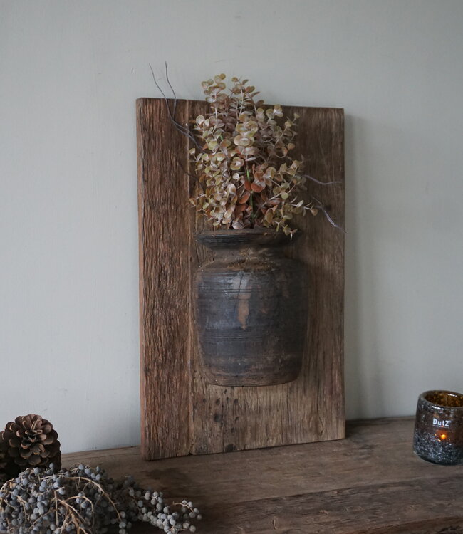 Rene Houtman Wandpaneel Met Vaas/Kruik | Houten Lijst | Nr 49 | H56xB35 cm