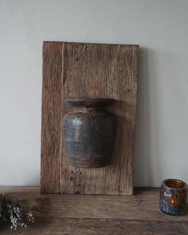 Rene Houtman Wandpaneel Met Vaas/Kruik | Houten Lijst | Nr 49 | H56xB35 cm
