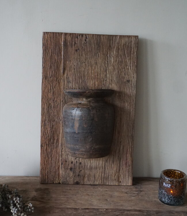 Rene Houtman Wandpaneel Met Vaas/Kruik | Houten Lijst | Nr 49 | H56xB35 cm