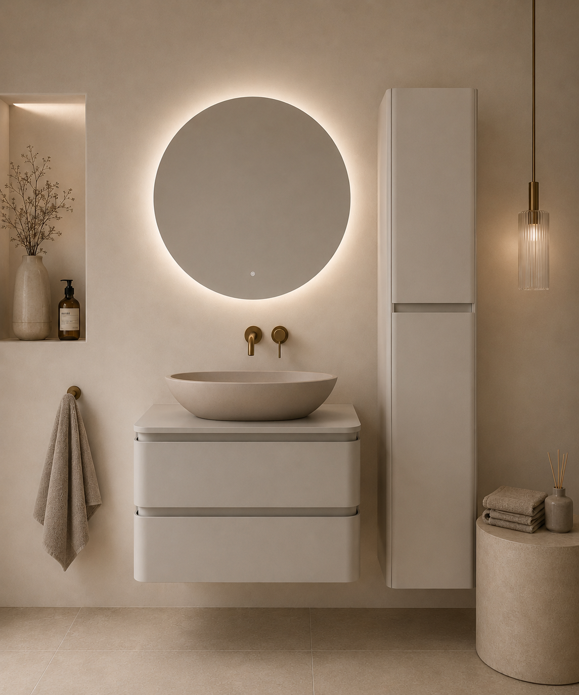 Rene Houtman Badkamerkast Novira | Mat Zand | 160 x 40 x 35 cm