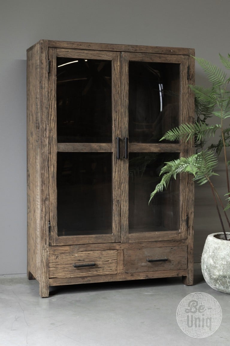 Be-Uniq Vitrinekast Oud Hout | Limited Edition | H140xB90xD45 cm