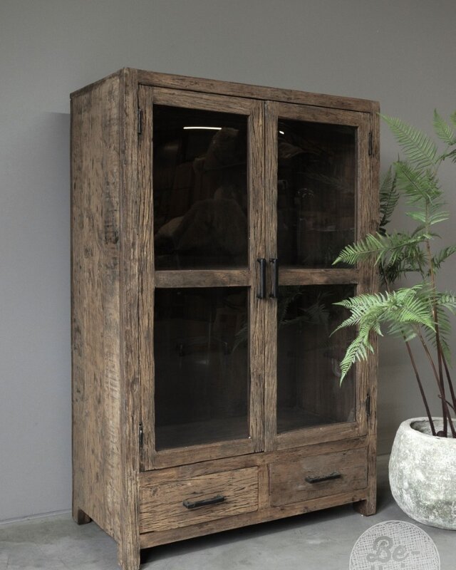Be-Uniq Vitrinekast Oud Hout | Limited Edition | H140xB90xD45 cm