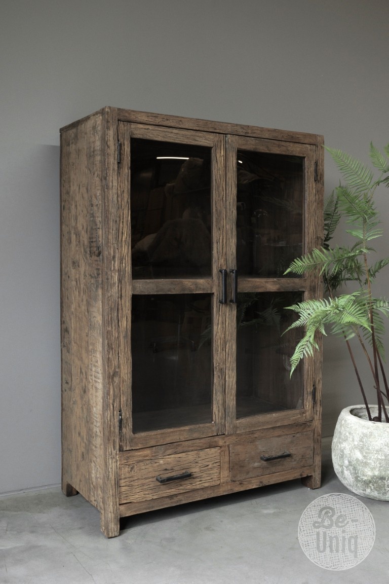 Be-Uniq Vitrinekast Oud Hout | Limited Edition | H140xB90xD45 cm