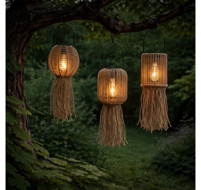 Rene Houtman Set Van 3 Solar Hanglampen | Naturel | H15xB13,5 cm