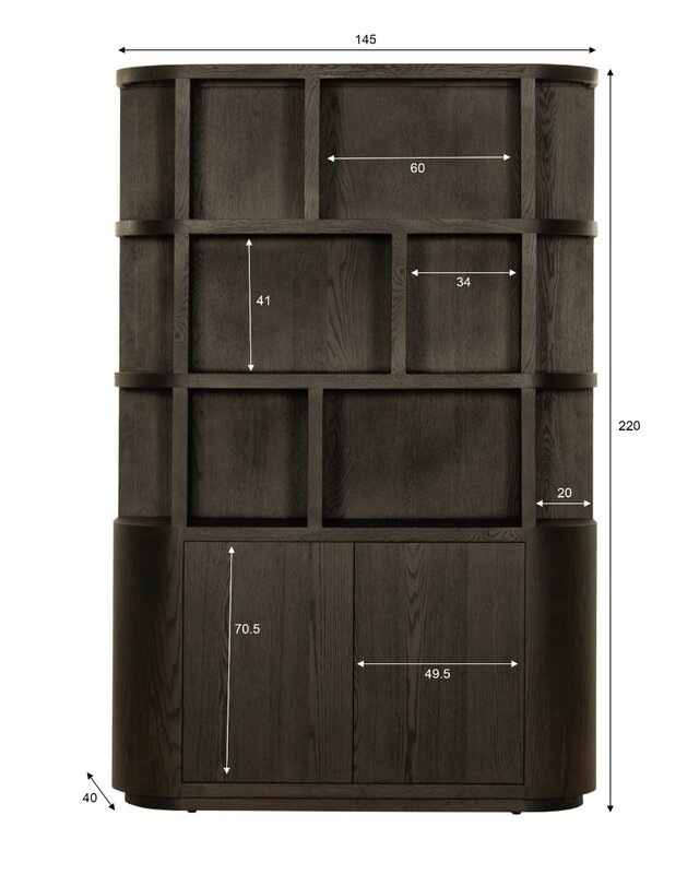Livingfurn Kast Novero | Espresso | H220xB145xD40 cm