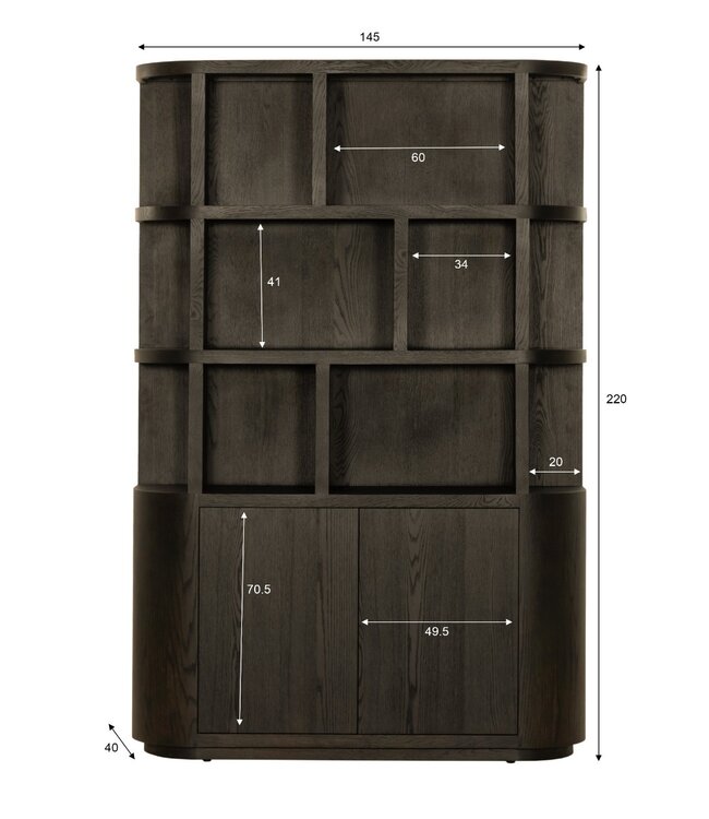 Livingfurn Kast Novero | Espresso | H220xB145xD40 cm