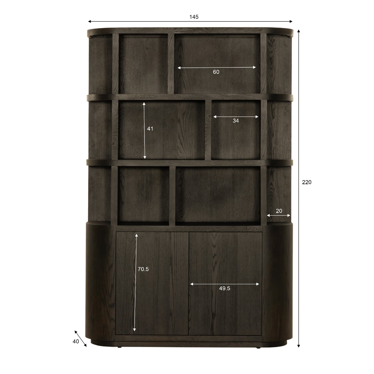Livingfurn Kast Novero | Espresso | H220xB145xD40 cm