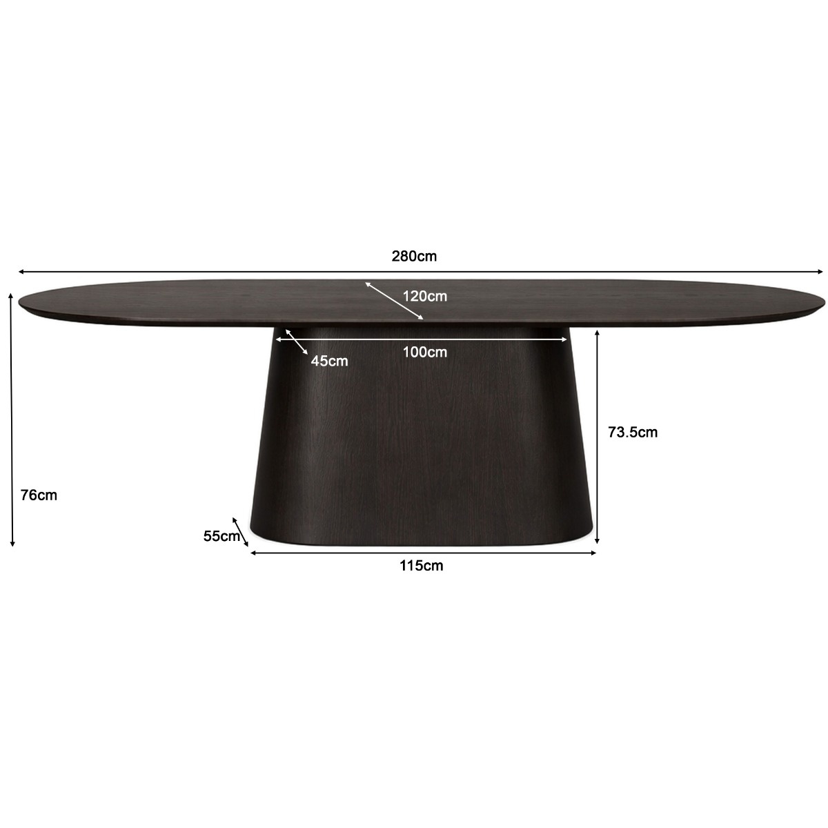 Livingfurn Eettafel Novero | Espresso | H76xB280xD120 cm