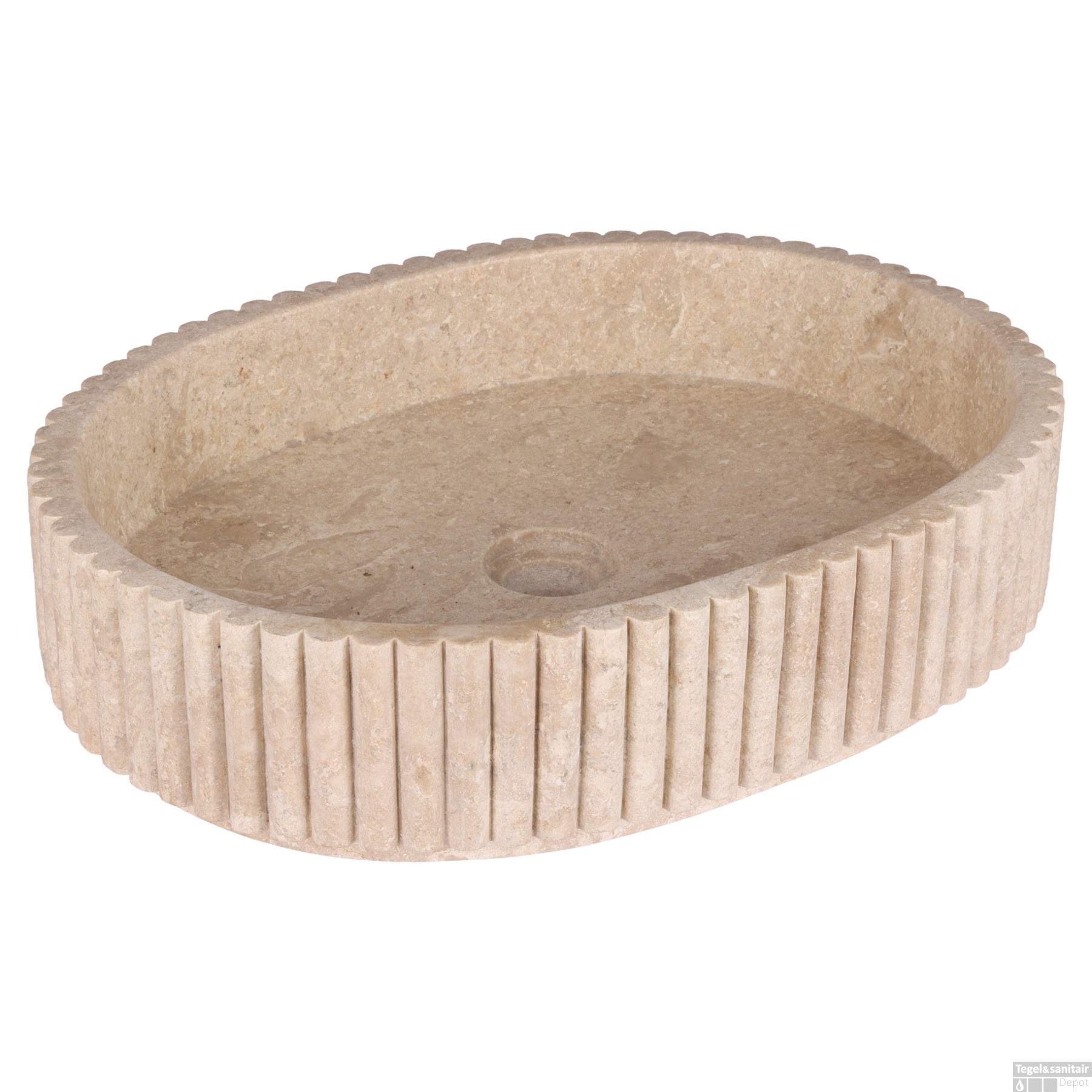 Rene Houtman Waskom Marmer Ovaal Ribbed – B50 x D35 x H12 cm