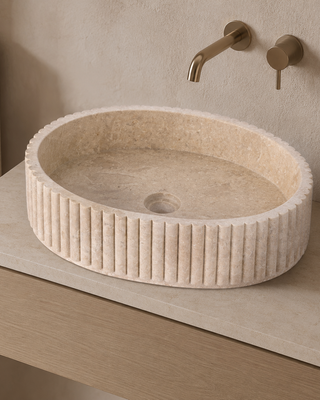 Rene Houtman Waskom Marmer Ovaal Ribbed – B50 x D35 x H12 cm