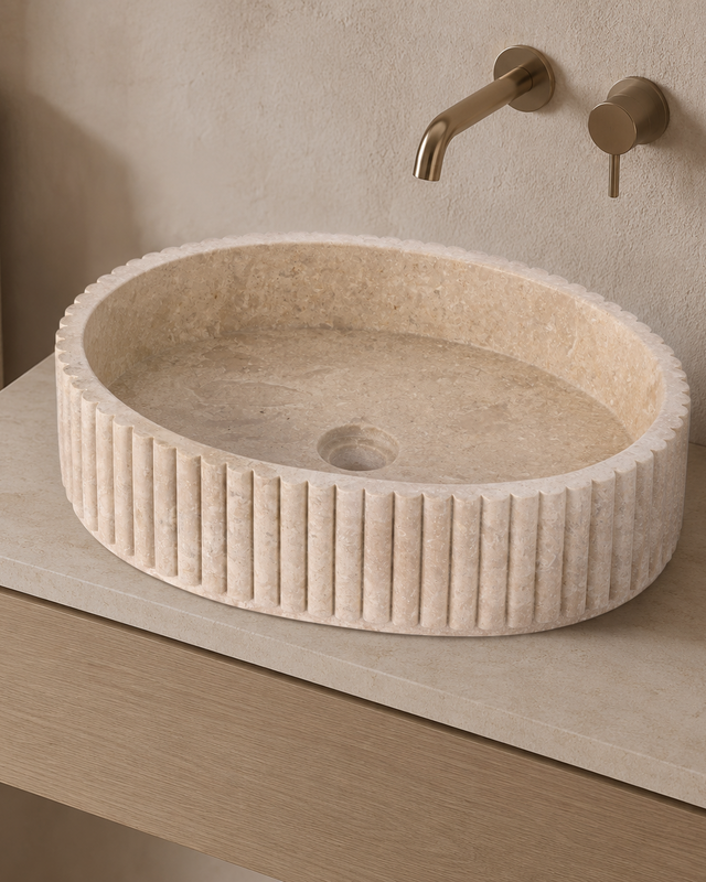 Rene Houtman Waskom Marmer Ovaal Ribbed – B50 x D35 x H12 cm